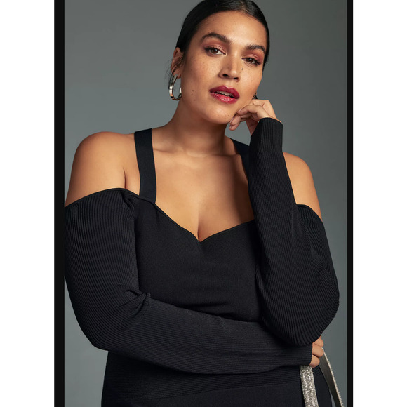 Anthropologie Square-Neck Knit Midi Dress - New 2X - Picture 3 of 5